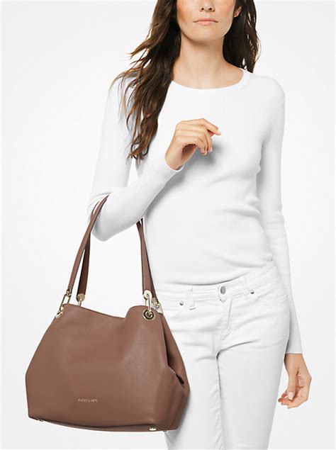 michael kors raven oat gold|MICHAEL Michael Kors Raven Large Pebbled Leather Shoulder .